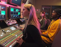 Students working with audio technology
